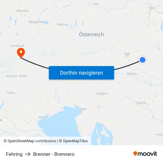 Fehring to Brenner - Brennero map