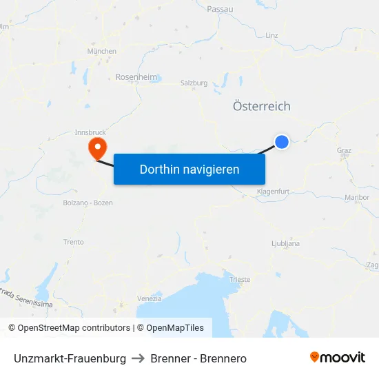 Unzmarkt-Frauenburg to Brenner - Brennero map