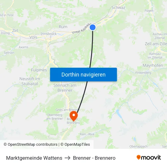 Marktgemeinde Wattens to Brenner - Brennero map