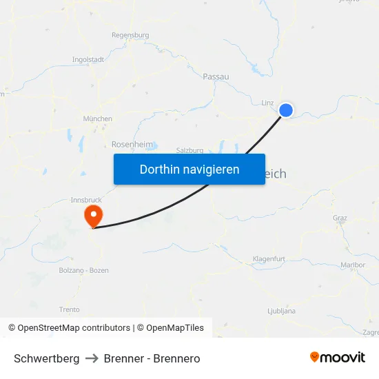Schwertberg to Brenner - Brennero map