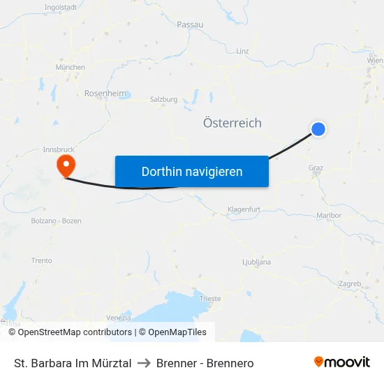 St. Barbara Im Mürztal to Brenner - Brennero map