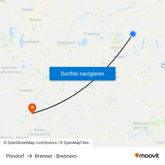 Pöndorf to Brenner - Brennero map