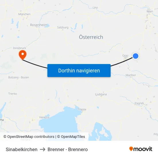 Sinabelkirchen to Brenner - Brennero map