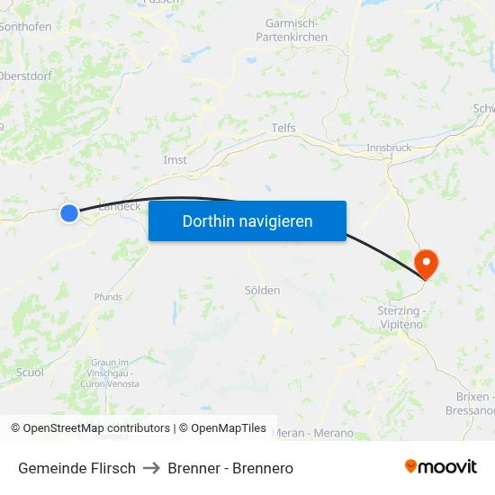 Gemeinde Flirsch to Brenner - Brennero map
