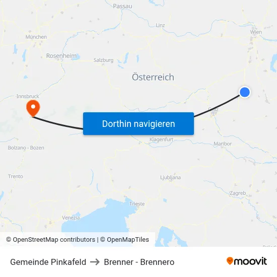 Gemeinde Pinkafeld to Brenner - Brennero map
