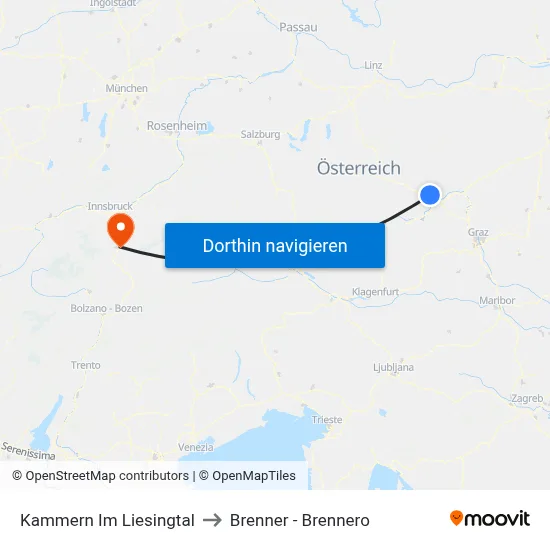 Kammern Im Liesingtal to Brenner - Brennero map