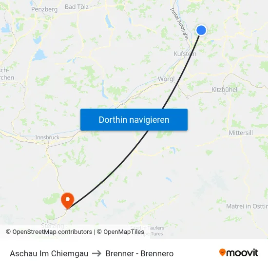 Aschau Im Chiemgau to Brenner - Brennero map