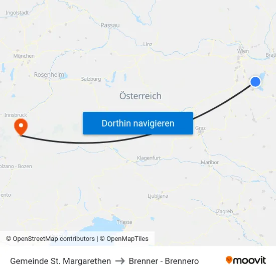 Gemeinde St. Margarethen to Brenner - Brennero map