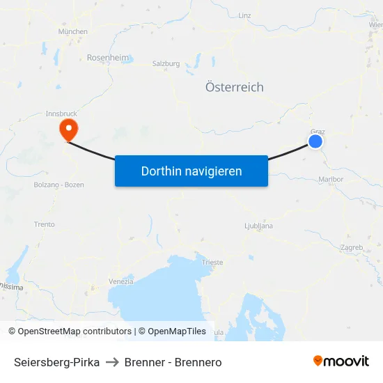 Seiersberg-Pirka to Brenner - Brennero map