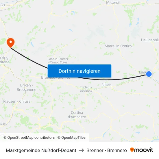Marktgemeinde Nußdorf-Debant to Brenner - Brennero map