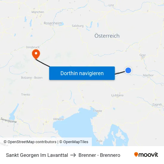 Sankt Georgen Im Lavanttal to Brenner - Brennero map