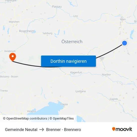 Gemeinde Neutal to Brenner - Brennero map