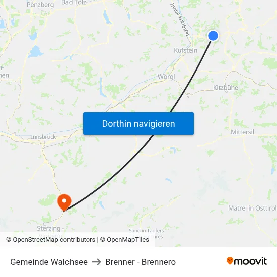 Gemeinde Walchsee to Brenner - Brennero map