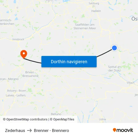Zederhaus to Brenner - Brennero map