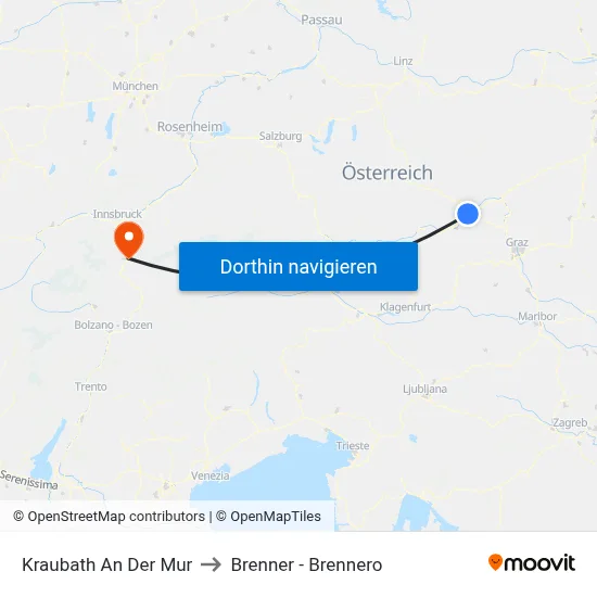 Kraubath An Der Mur to Brenner - Brennero map