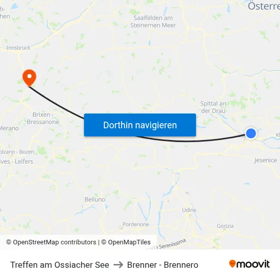 Treffen am Ossiacher See to Brenner - Brennero map