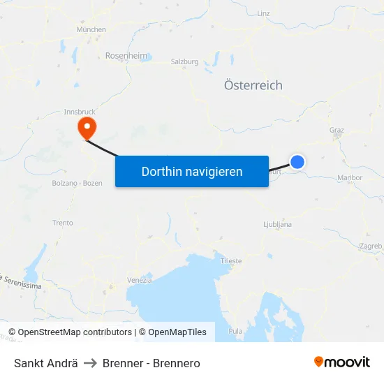 Sankt Andrä to Brenner - Brennero map