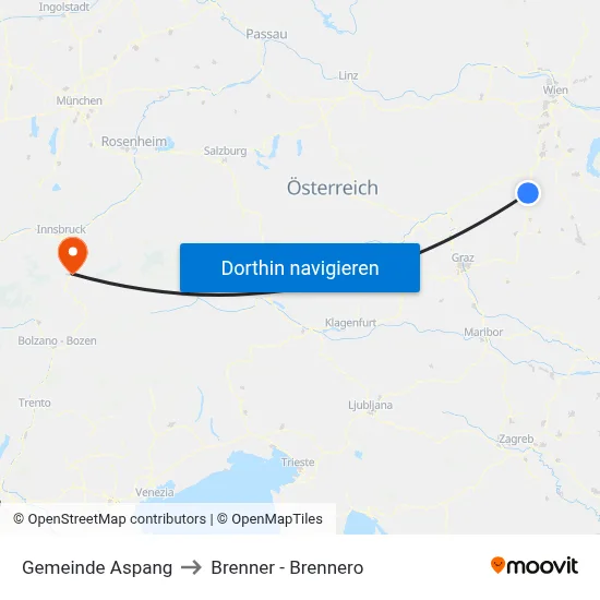 Gemeinde Aspang to Brenner - Brennero map