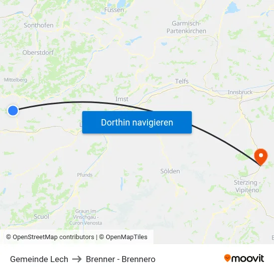 Gemeinde Lech to Brenner - Brennero map