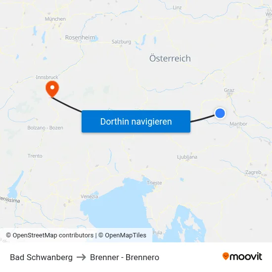 Bad Schwanberg to Brenner - Brennero map