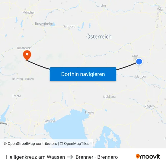 Heiligenkreuz am Waasen to Brenner - Brennero map
