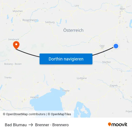 Bad Blumau to Brenner - Brennero map