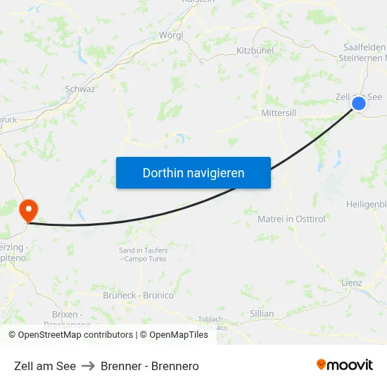 Zell am See to Brenner - Brennero map