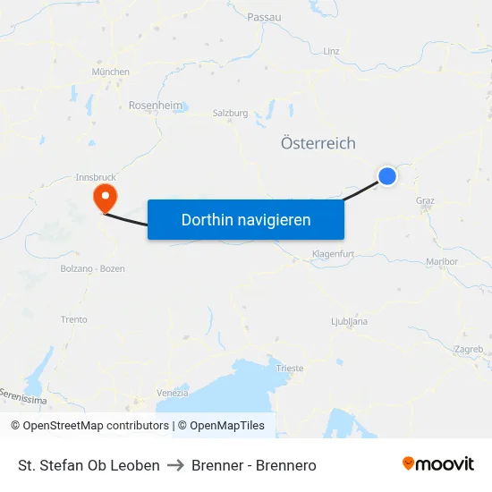 St. Stefan Ob Leoben to Brenner - Brennero map