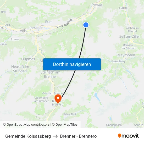 Gemeinde Kolsassberg to Brenner - Brennero map