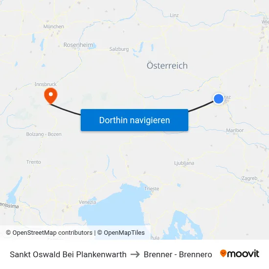 Sankt Oswald Bei Plankenwarth to Brenner - Brennero map