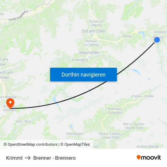 Krimml to Brenner - Brennero map