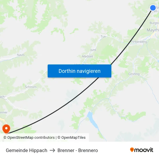 Gemeinde Hippach to Brenner - Brennero map