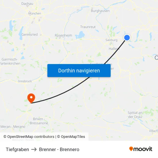 Tiefgraben to Brenner - Brennero map