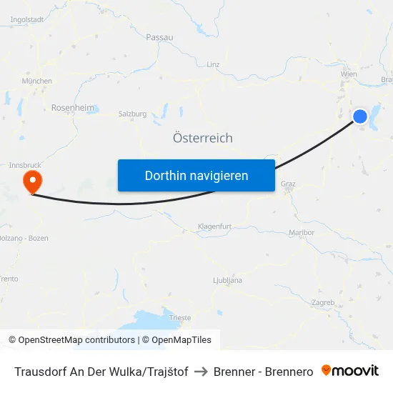 Trausdorf An Der Wulka/Trajštof to Brenner - Brennero map