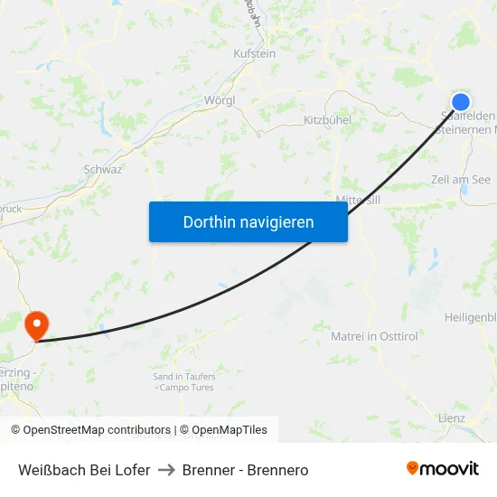 Weißbach Bei Lofer to Brenner - Brennero map