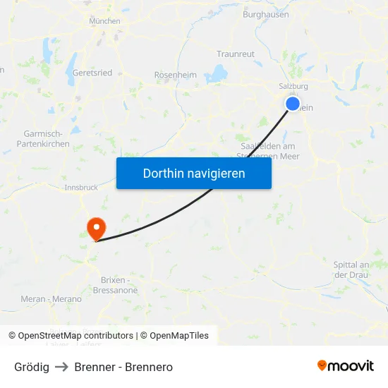 Grödig to Brenner - Brennero map