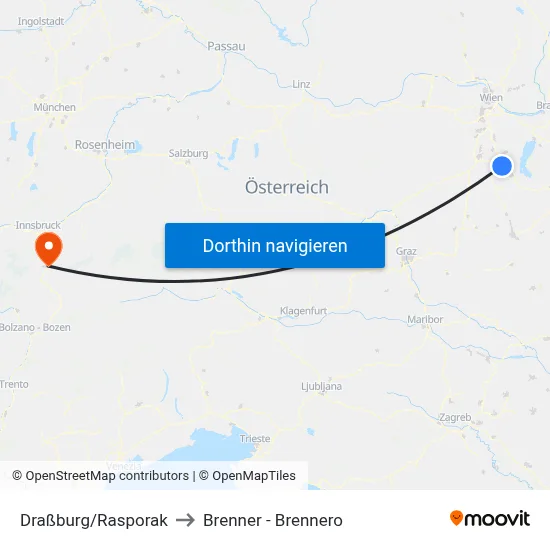 Draßburg/Rasporak to Brenner - Brennero map