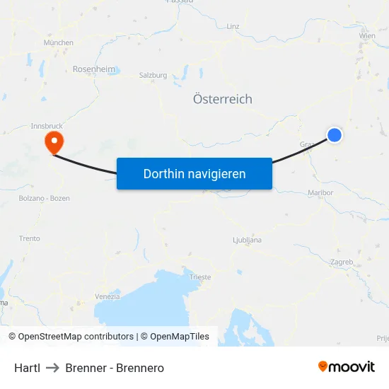 Hartl to Brenner - Brennero map