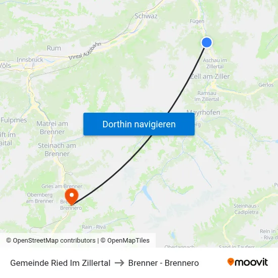 Gemeinde Ried Im Zillertal to Brenner - Brennero map