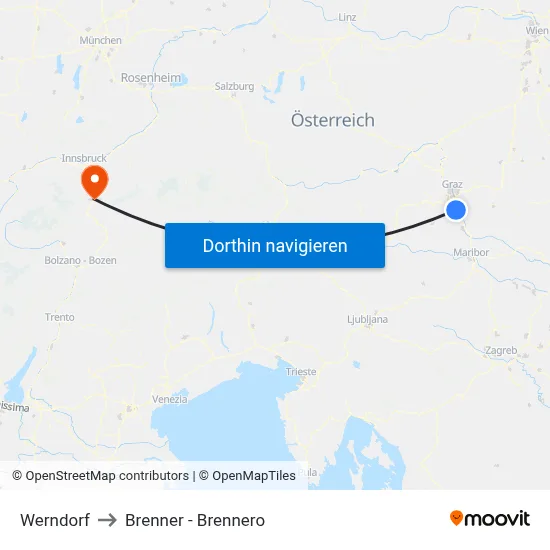 Werndorf to Brenner - Brennero map