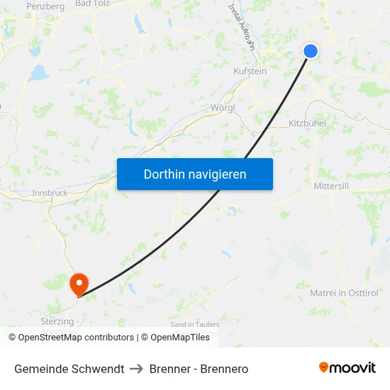 Gemeinde Schwendt to Brenner - Brennero map