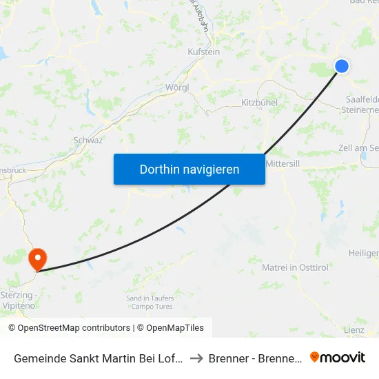 Gemeinde Sankt Martin Bei Lofer to Brenner - Brennero map