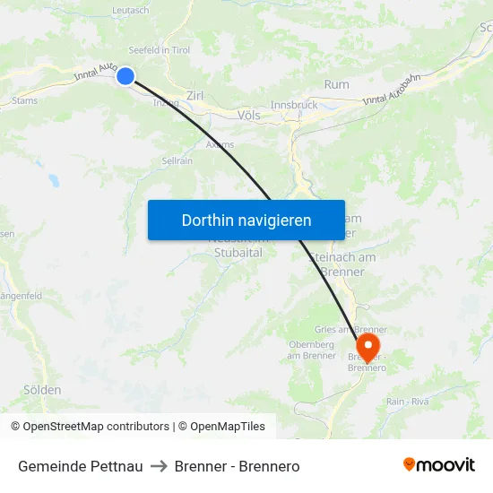 Gemeinde Pettnau to Brenner - Brennero map