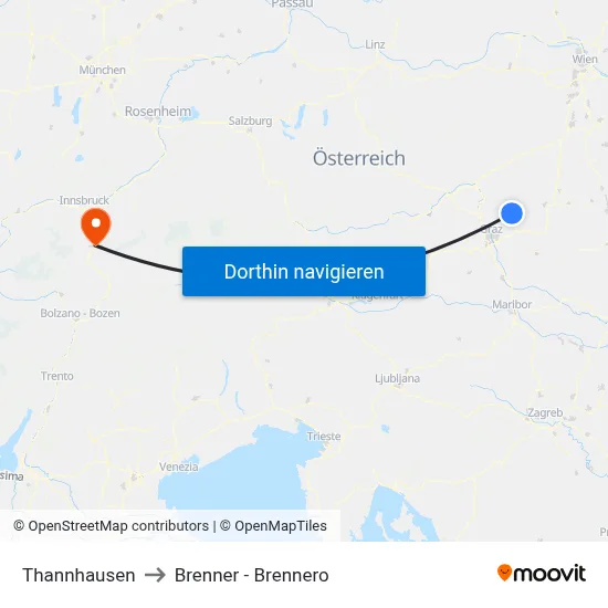Thannhausen to Brenner - Brennero map