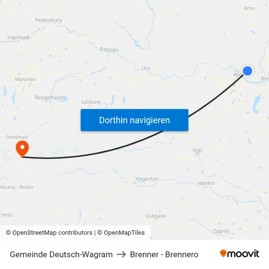 Gemeinde Deutsch-Wagram to Brenner - Brennero map