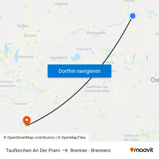 Taufkirchen An Der Pram to Brenner - Brennero map