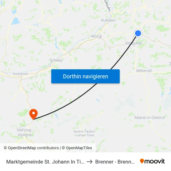 Marktgemeinde St. Johann In Tirol to Brenner - Brennero map