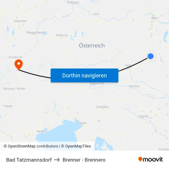 Bad Tatzmannsdorf to Brenner - Brennero map