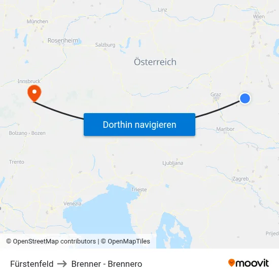 Fürstenfeld to Brenner - Brennero map