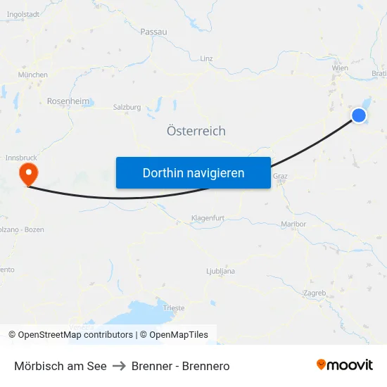 Mörbisch am See to Brenner - Brennero map